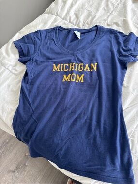 Michigan Mom Navy Blue T-Shirt with Gold Lettering